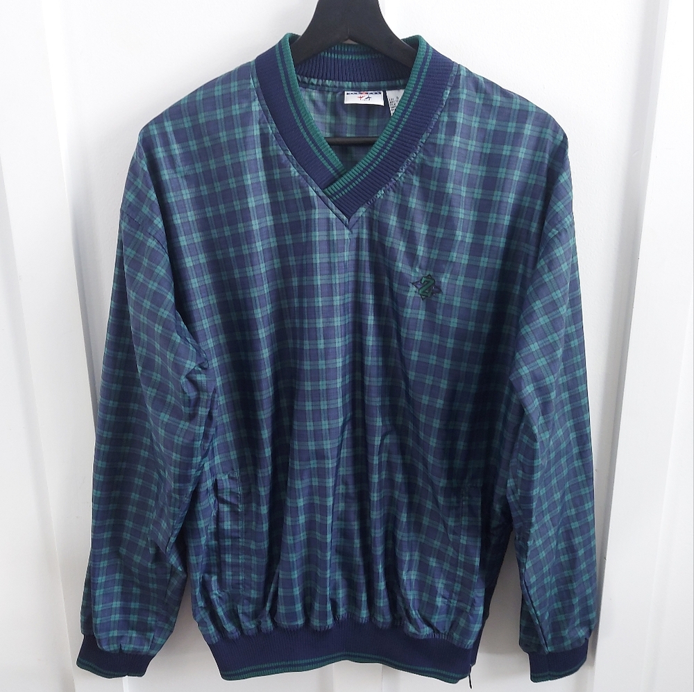 Jerzees Men's Blue and Green Plaid nylon  vintage Sweater,size S